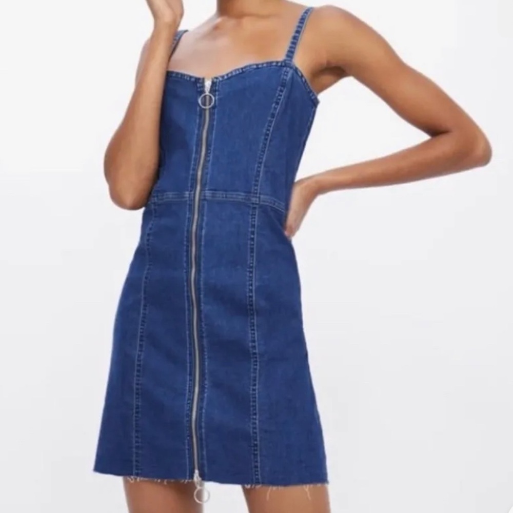Zara Denim Zip Up Jean Mini Dress